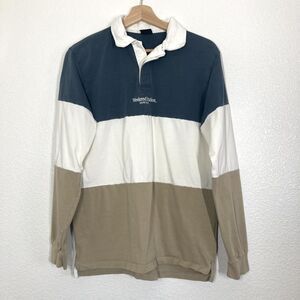 Rugby Shirt Cotton On Weekend Studios Mens Medium Blue Colorblock Long Sleeve